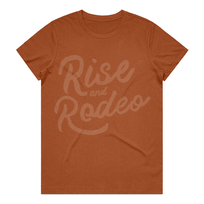 LADIES RISE AND RODEO TEE RUST