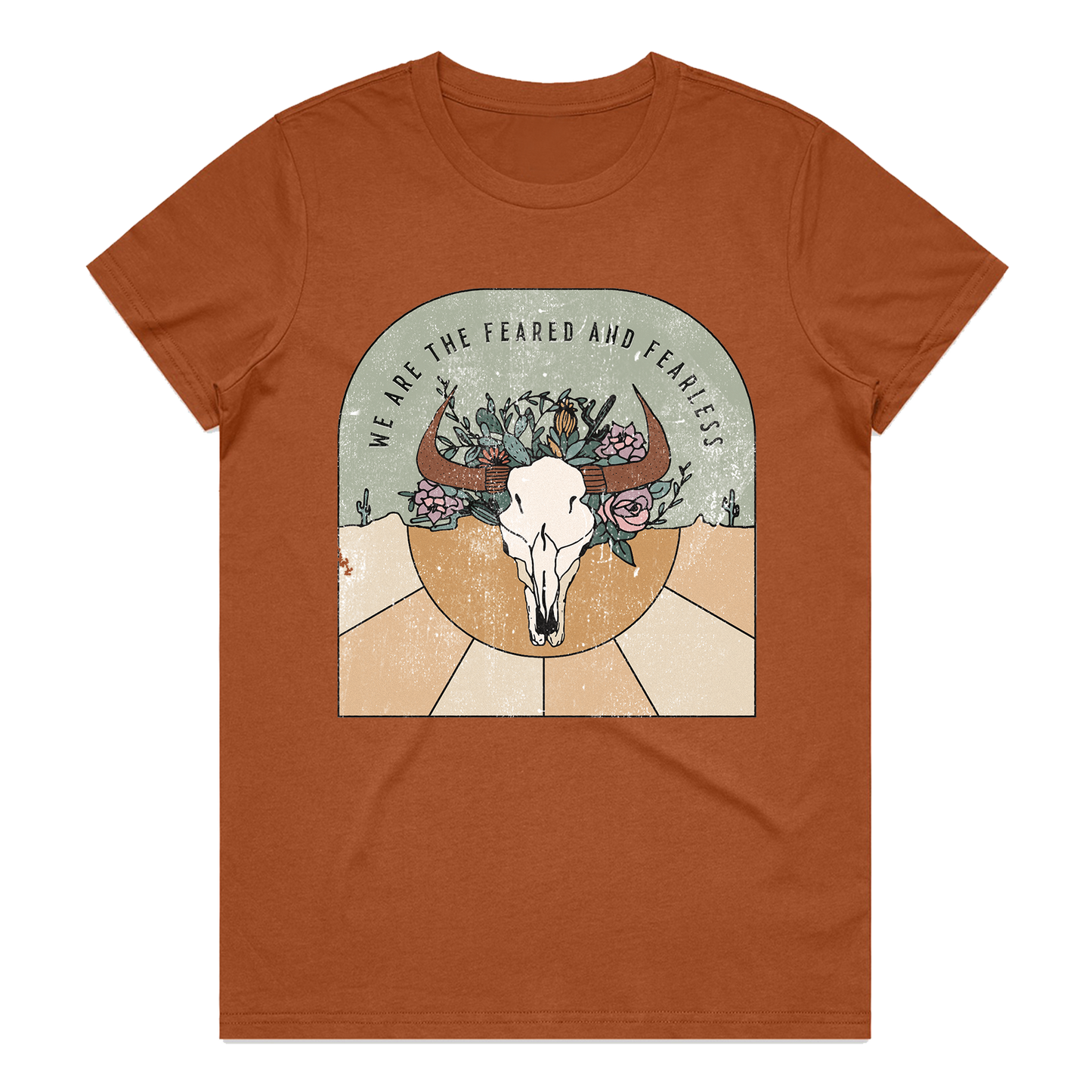 LADIES FEARED & FEARLESS FRONT TEE RUST