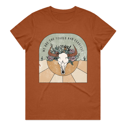 LADIES FEARED & FEARLESS FRONT TEE RUST