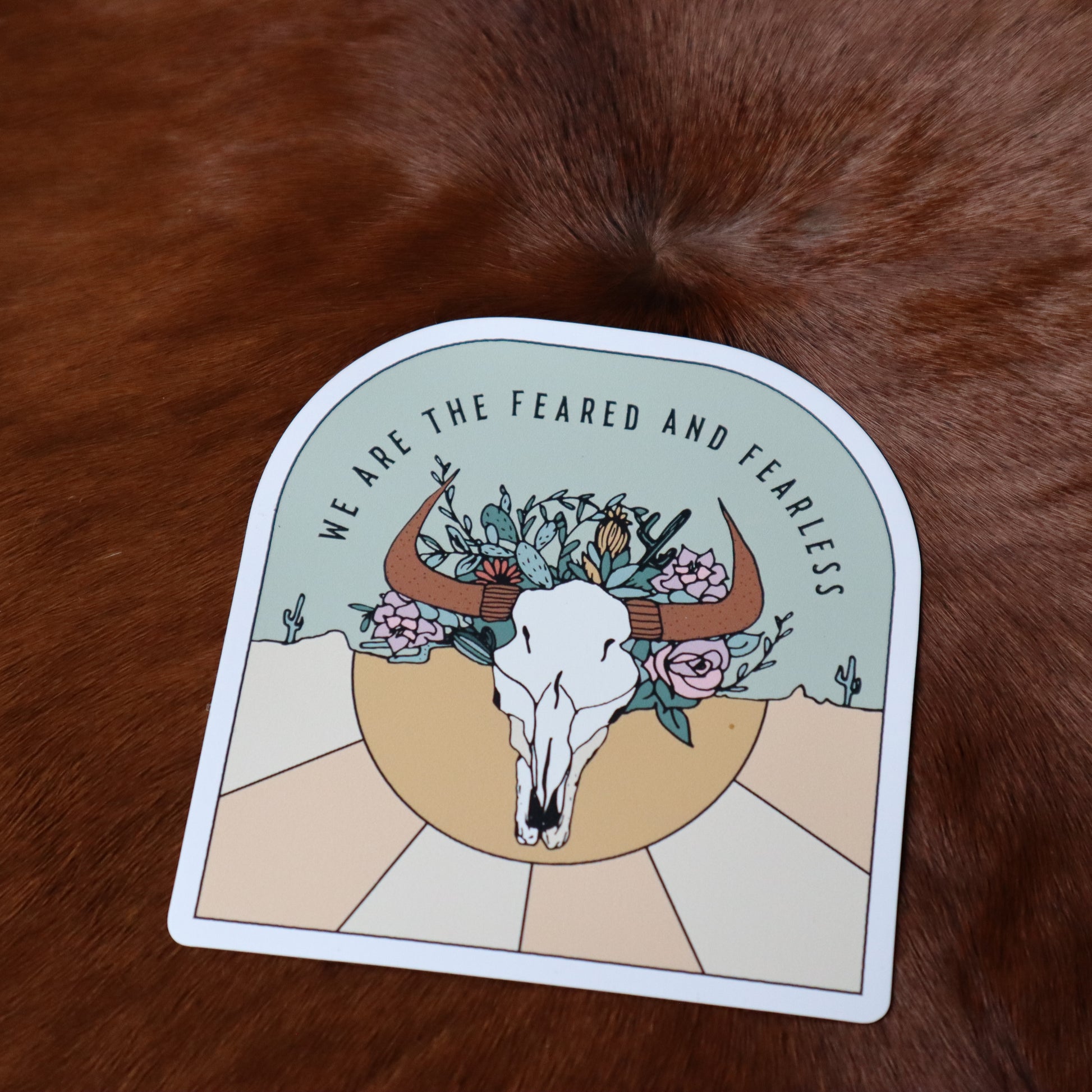 Unchained Eight "we are the feared & fearless" magnet with cowskull cactus country and western logo perfect for barrel racer campdraft rodeo country and western wear australia